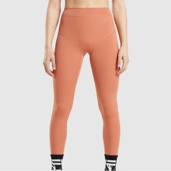 Gymshark Earth Orange Kendra Kathryn 7/8 Seamless Leggings Back Ruching - Picture 1 of 5